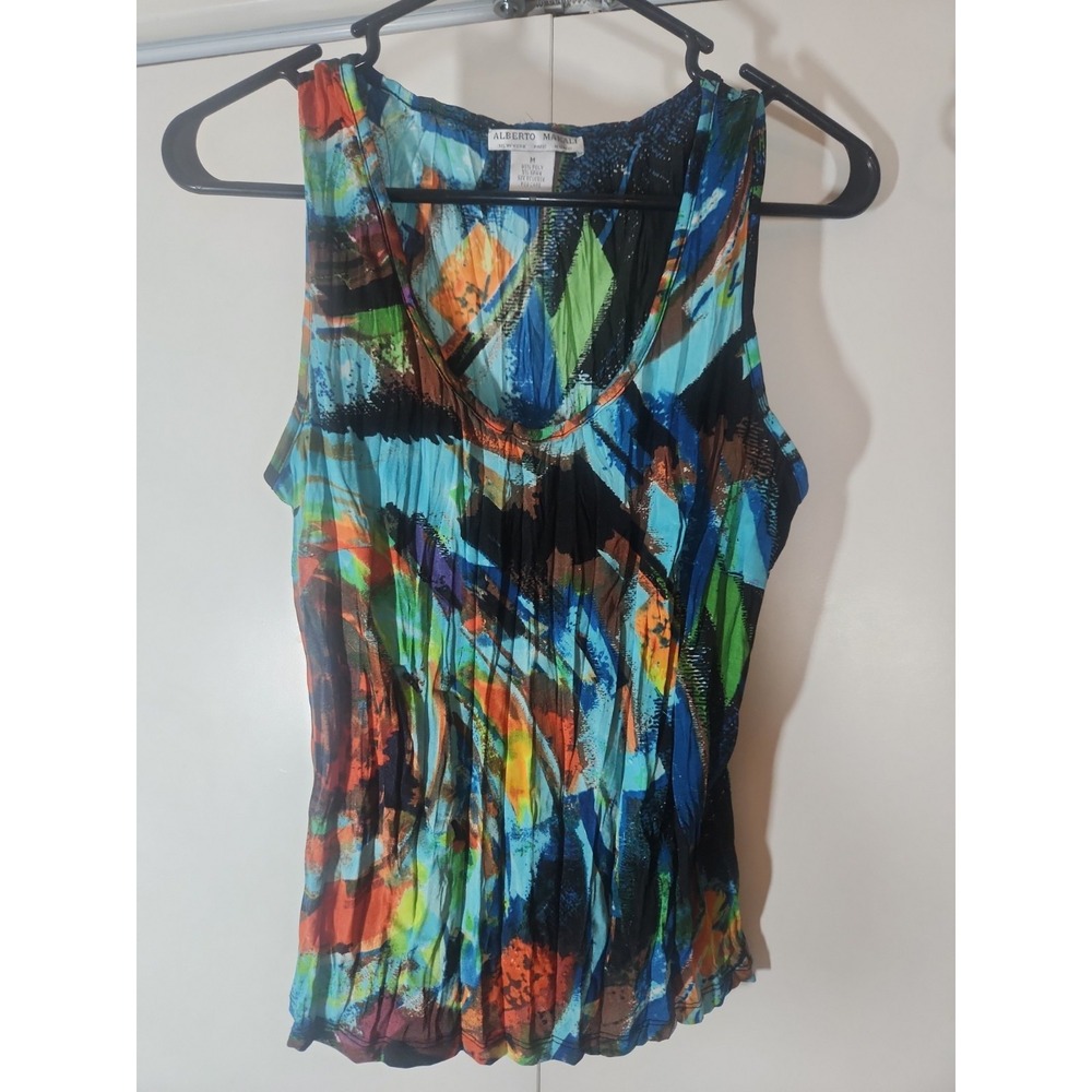 Alberto Makali Wearable Art Abstract Tank Top M Crinkle Multicolor Vibrant